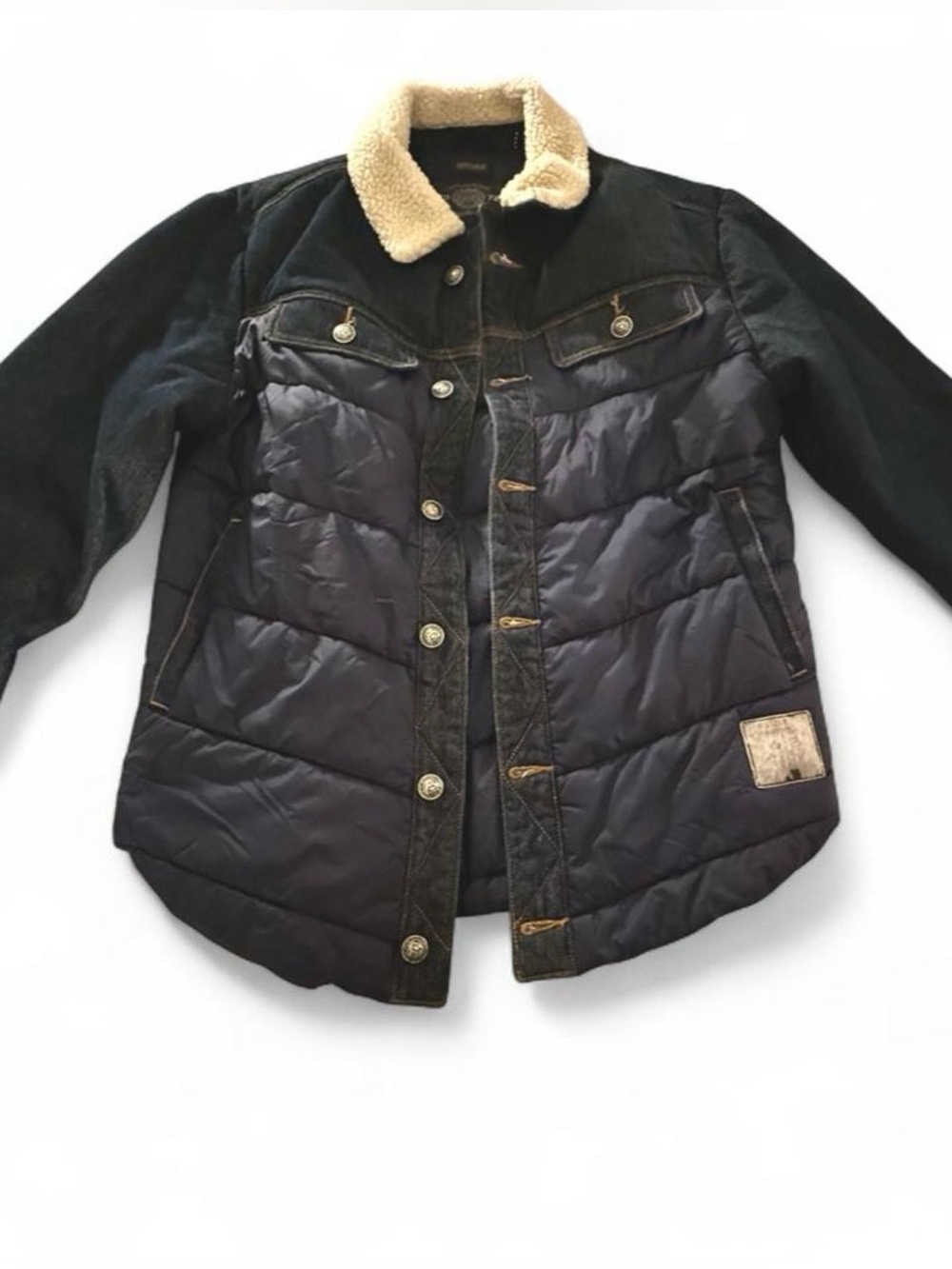 Unisex Navy Blue Quilted Jacket with Sherpa Faux Fur Collar Size Small Winterwea